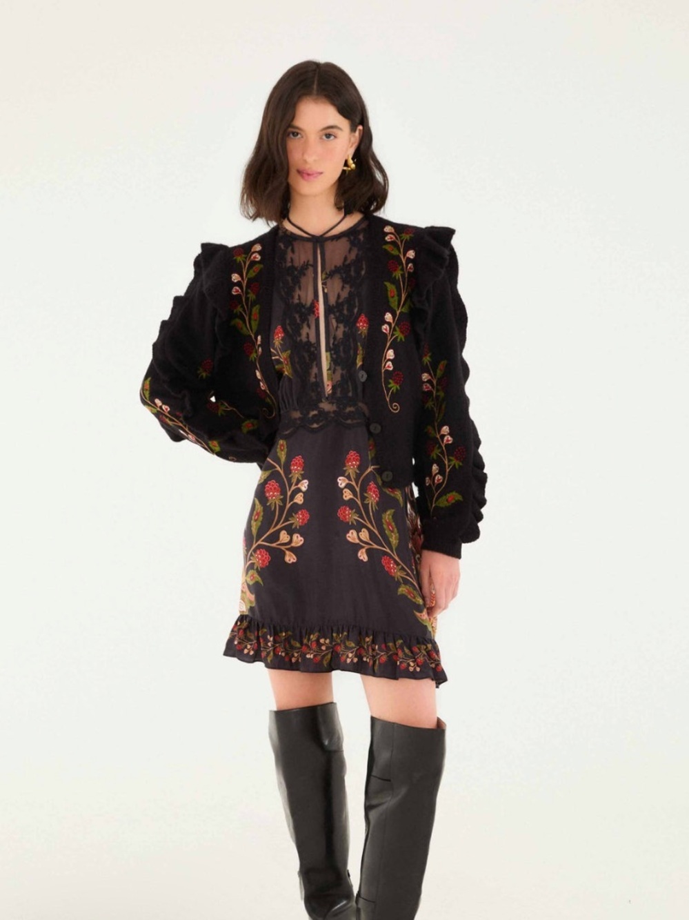 Nwt farm Rio Black Berry Embroidery
Knit Cardigan 300$ summer embroidered boho - Picture 3 of 4
